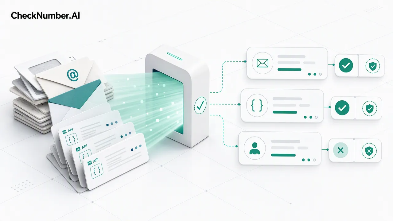 Ein Leitfaden zur Architektur eines Bulk-Verifizierungs-Workflows mit CheckNumber.AI, mit Fokus auf die Auswahl geeigneter Kontakt-Intelligenz-Signale und die Verwaltung listenbasierter Verarbeitung.