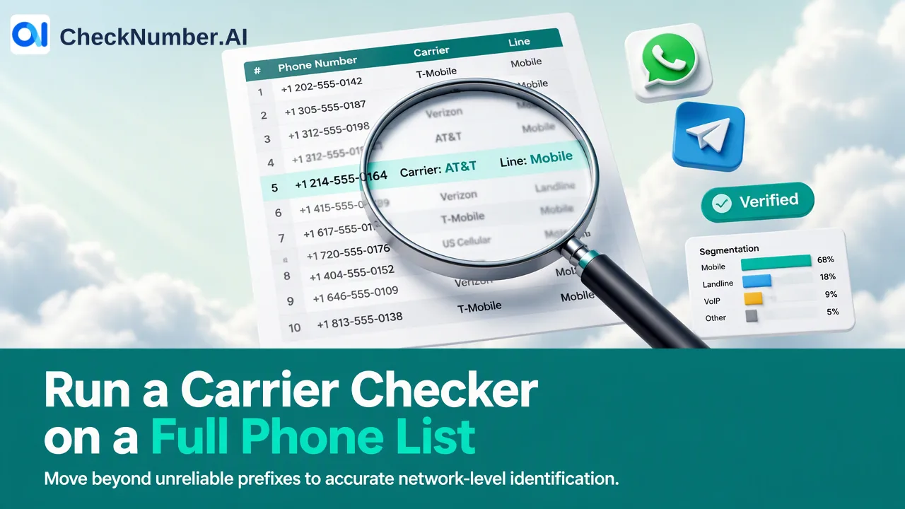 Tüm bir telefon listesinde operatör denetleyicisi çalıştırmaya, anlık kontroller için ücretsiz tekil numara sorgulamasını kullanmaya ve operatör verilerini yönlendirme ile segmentasyona uygulamaya yönelik pratik bir kılavuz.