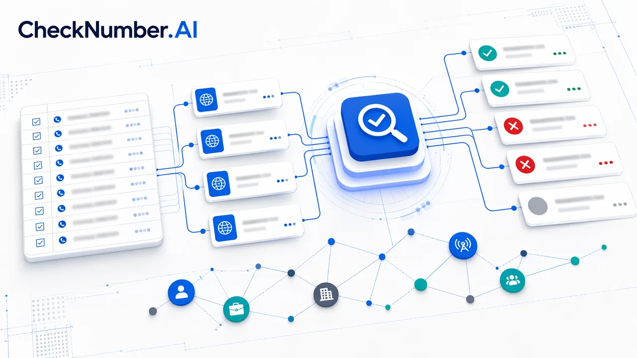 Panduan teknis bagi pemasar B2B dan pengembang tentang cara menggunakan LinkedIn Number Checker dari CheckNumber.AI untuk memproses alur kerja sinyal registrasi massal untuk nomor telepon Amerika Serikat dan India.