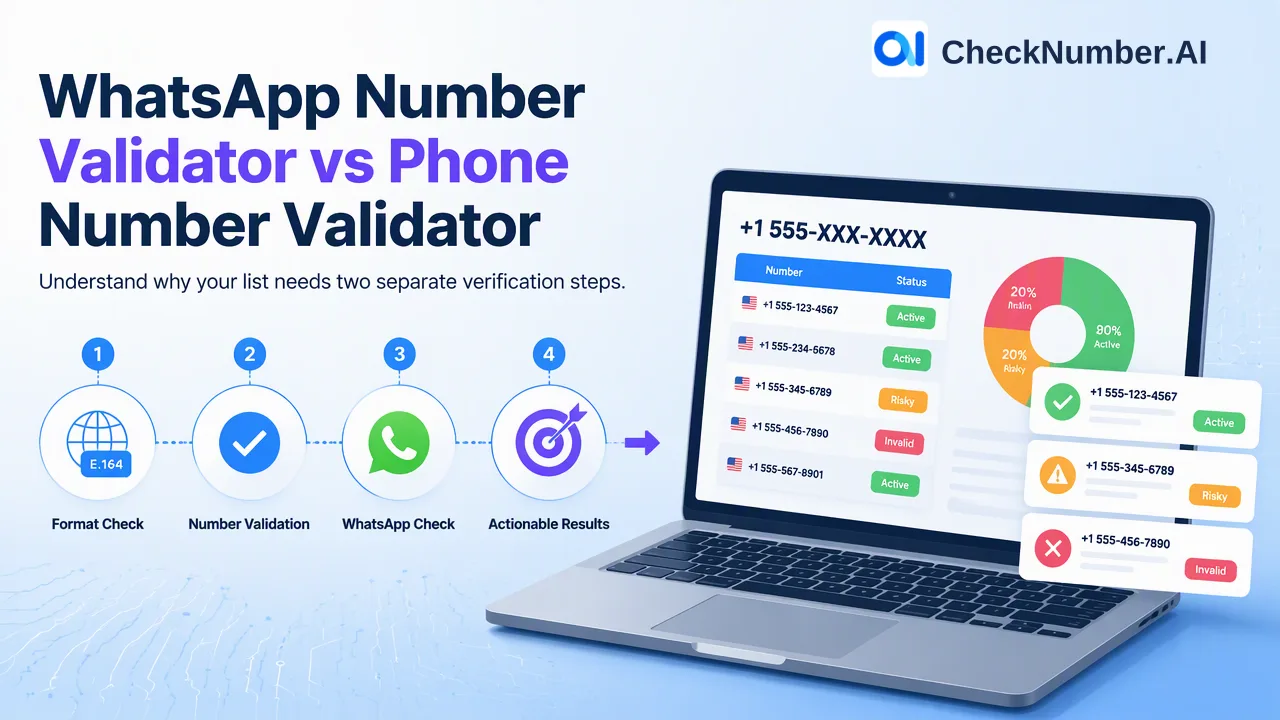 Perbandingan informasi dari pengecekan registrasi WhatsApp dan validitas nomor telepon, serta cara memadukannya dalam alur kerja pemrosesan daftar kontak.
